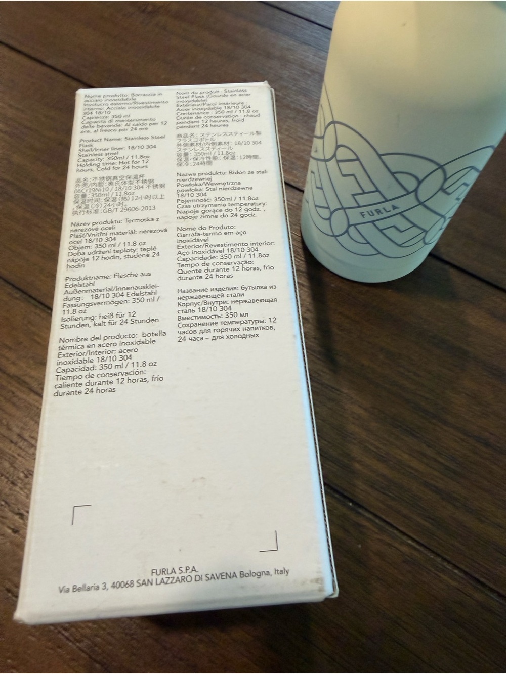 Furla NIB Stainless Steel Insulated Flask off-white w/Geometric Arch Logo - Picture 5 of 8